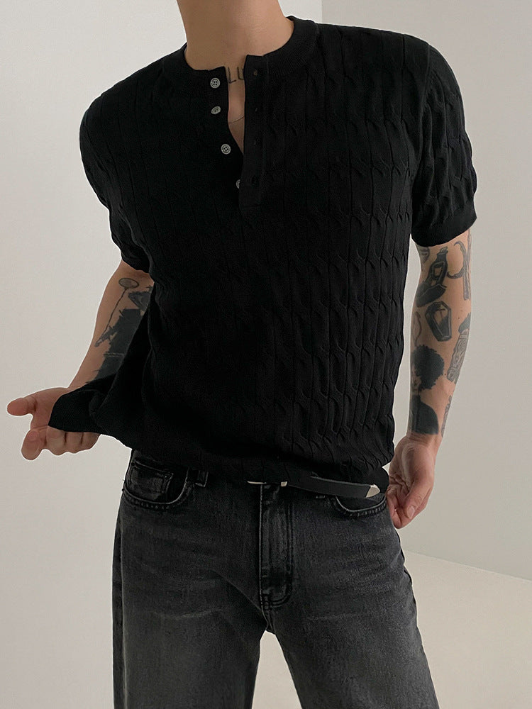 Textured Knit Henley Short-Sleeve