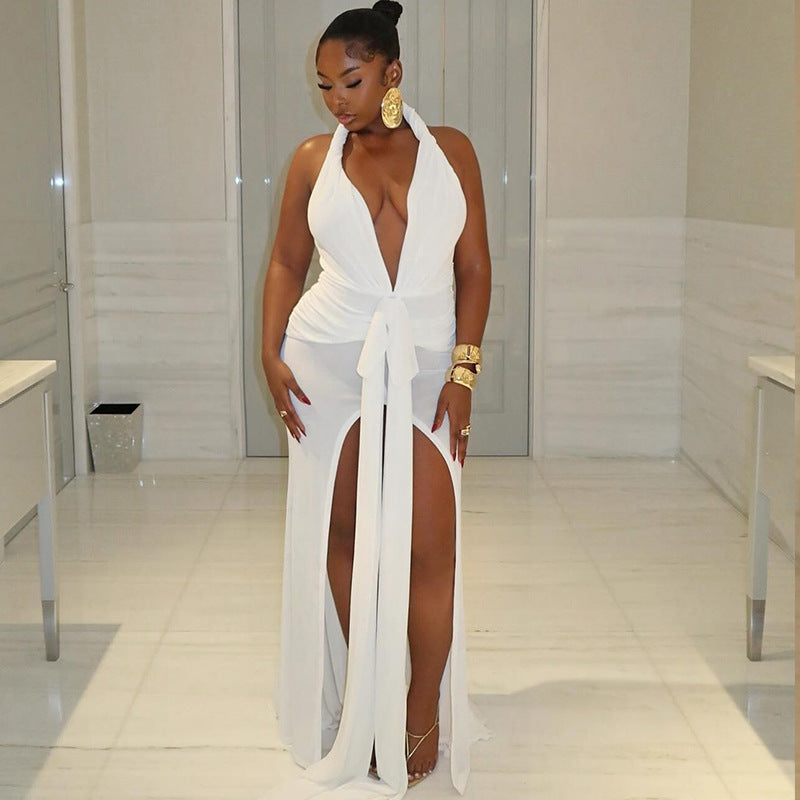 Halter Backless Slit Maxi Dress
