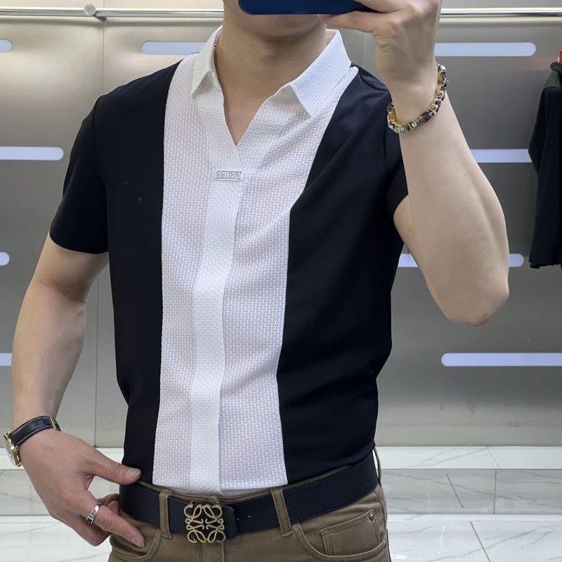 Light Luxury Patchwork Half-Sleeve Shirt