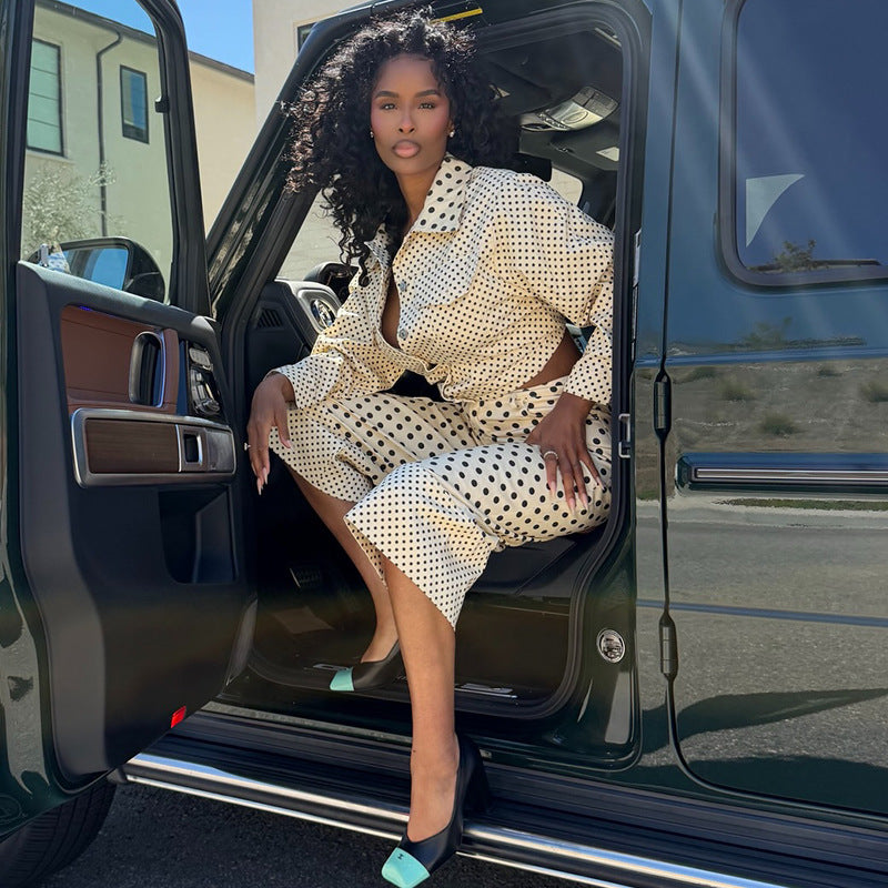 Polka-Dot Shirt & Wide-Leg Pants Set