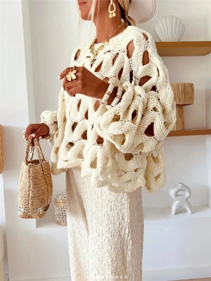 Openwork Wave Knit Pullover