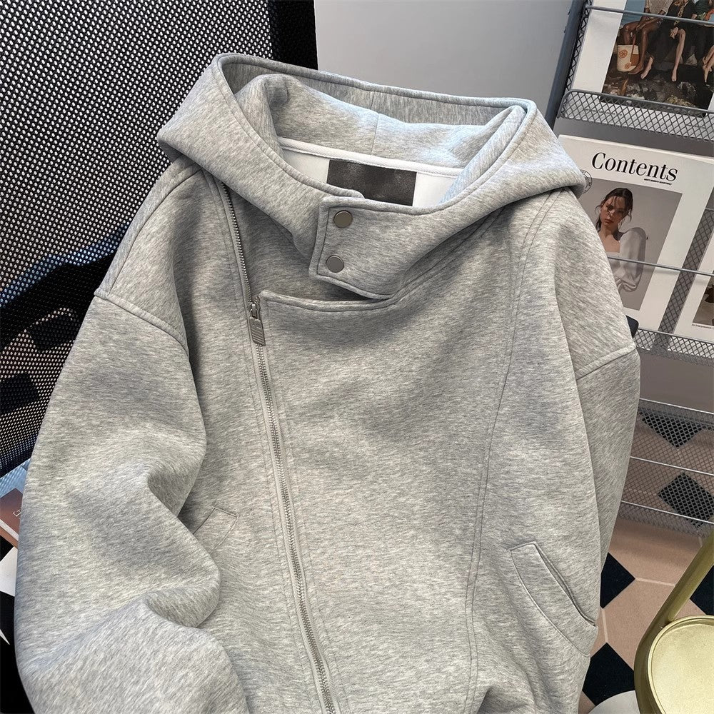High-Street Irregular Zippered Hoodie
