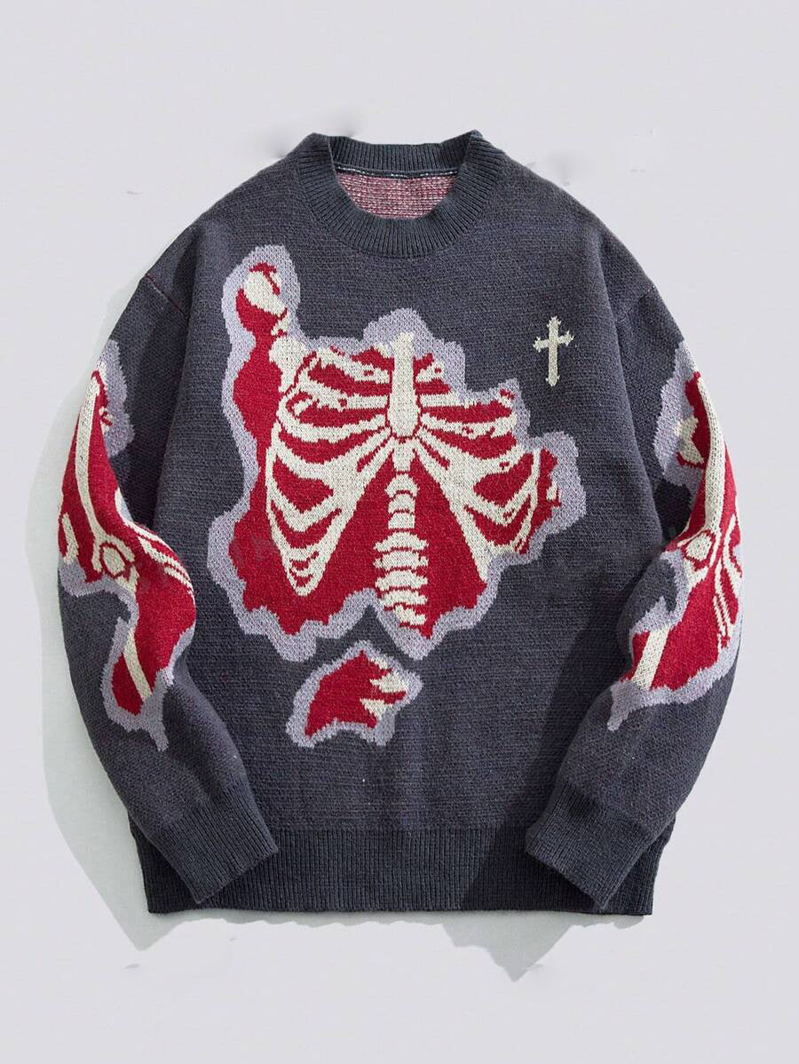 Gothic Skeleton Jacquard Knit Sweater