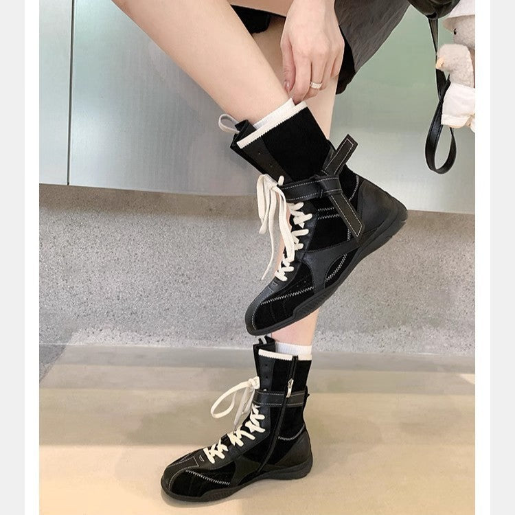 Colorblock Lace-Up Ankle Boots