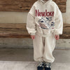Cartoon puppy hooded fleece suit flower gray