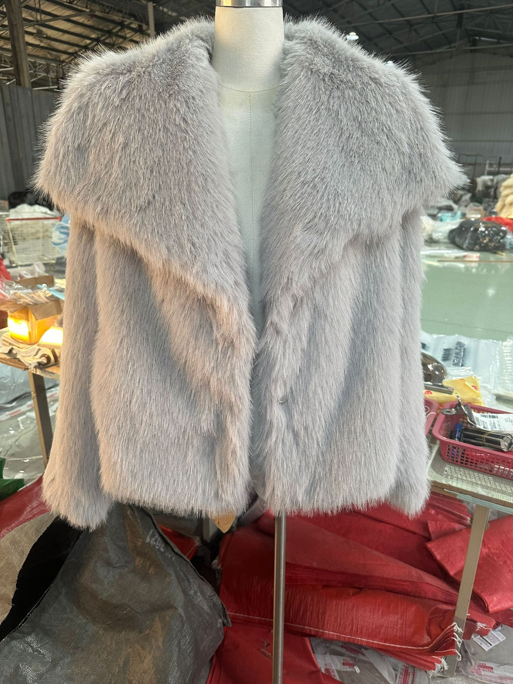 Faux Fur Coat with Wide Collar