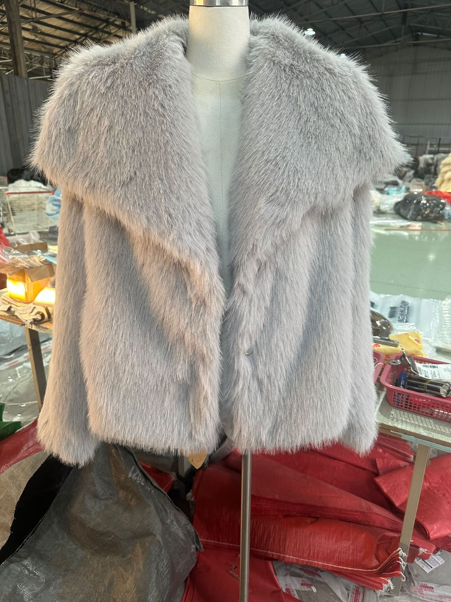 Faux Fur Coat with Wide Collar
