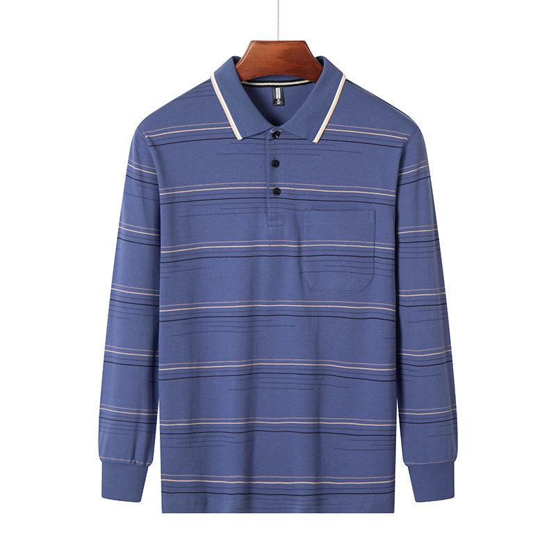 Men's Long Sleeve Striped Polo Shirt