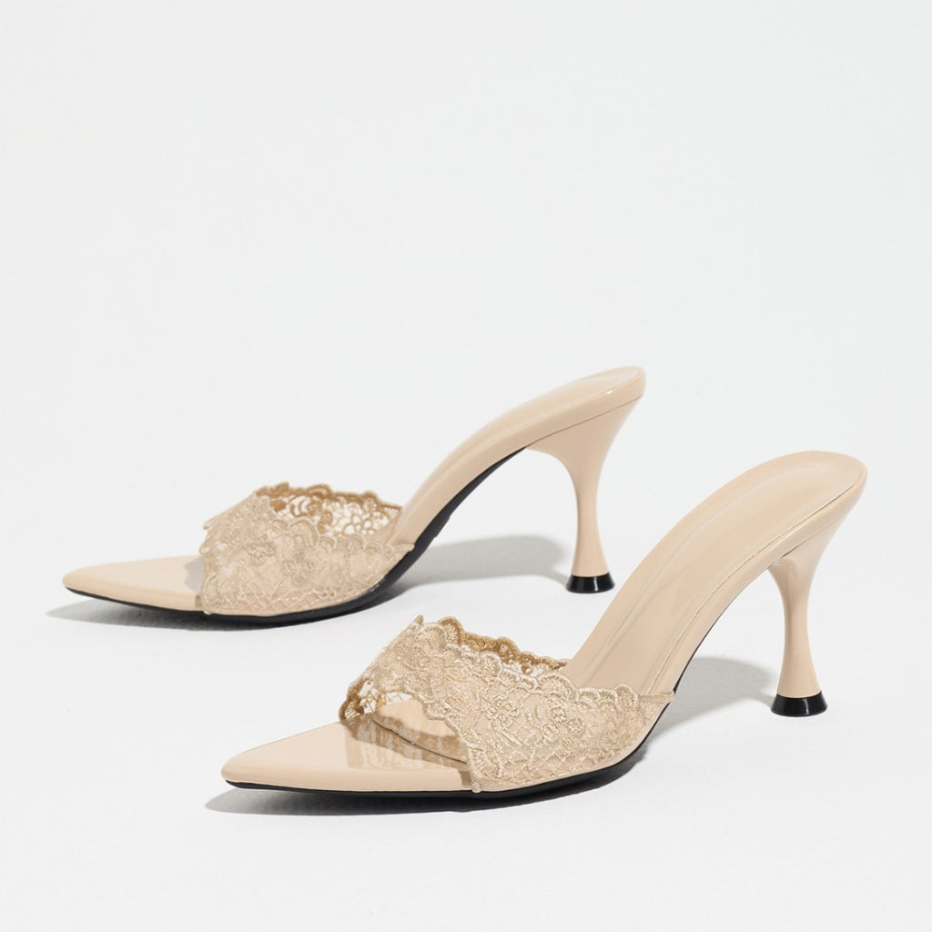 Lace Strap Mule Heels