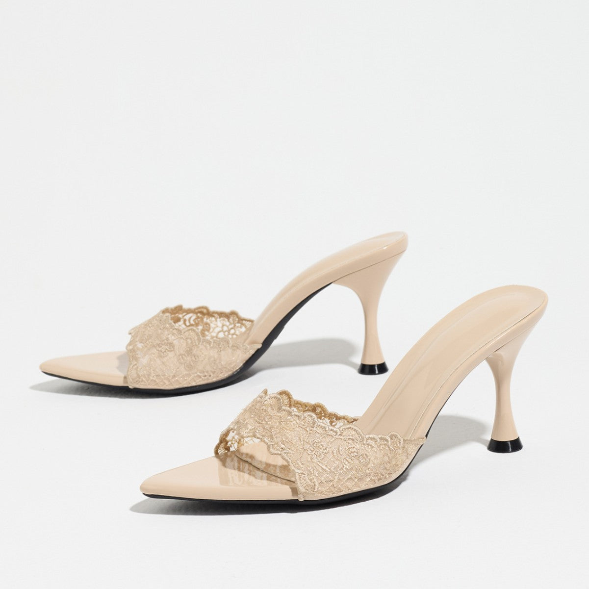 Lace Strap Mule Heels