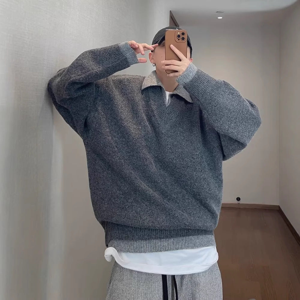 Knitted Polo-Collar Pullover