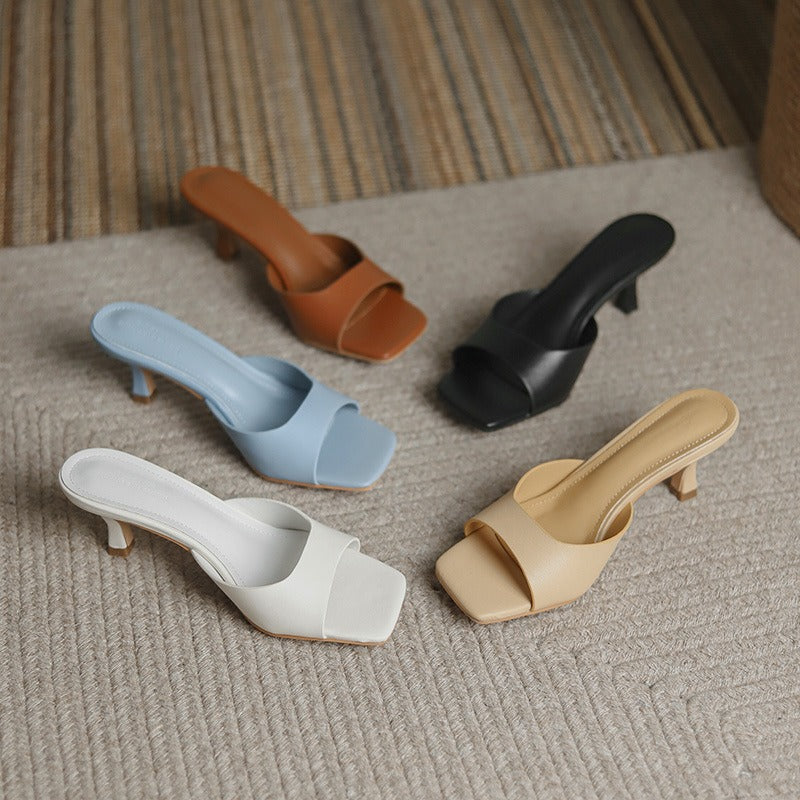 Square Toe Minimalist Low Heel Sandals