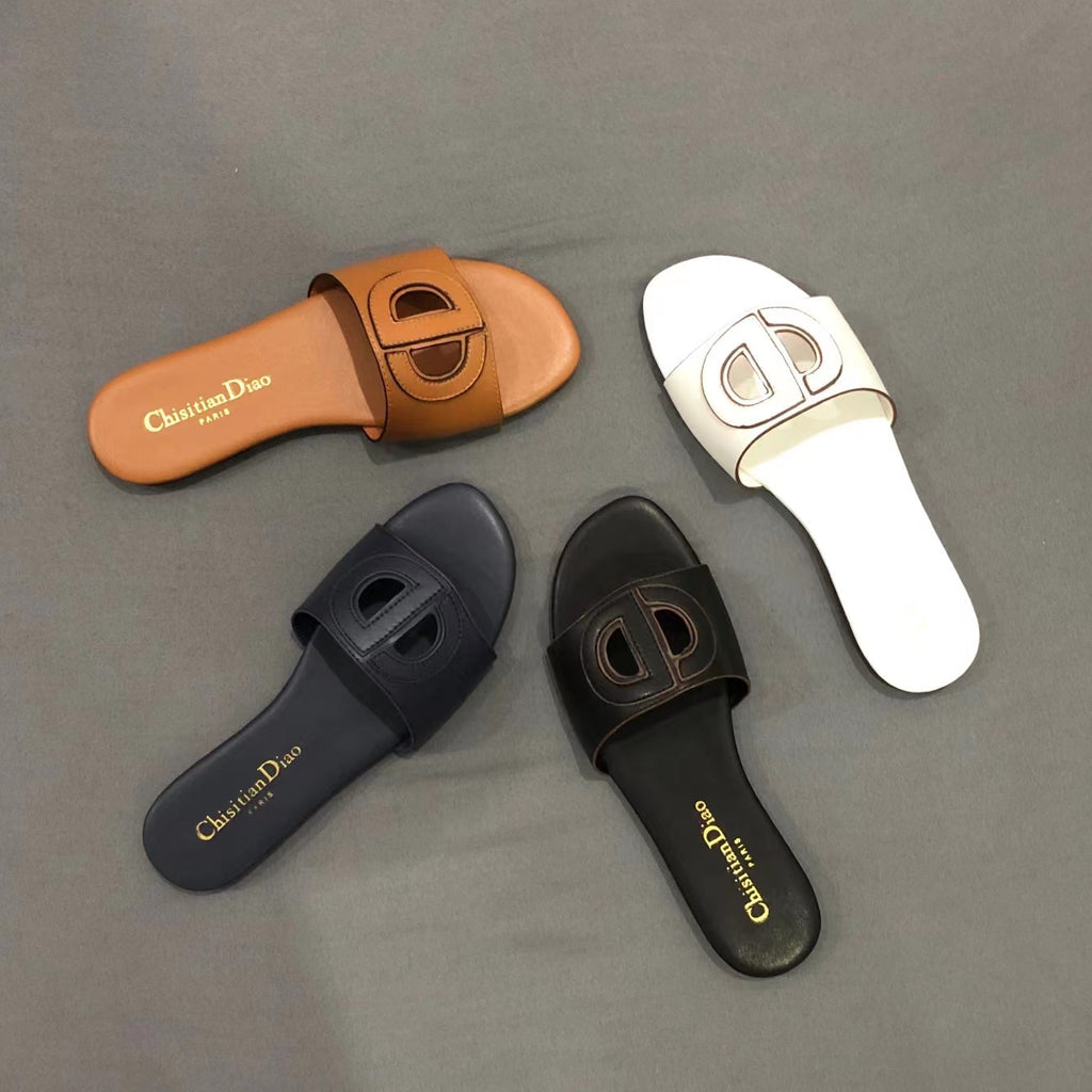 Cutout Buckle Leather Slides