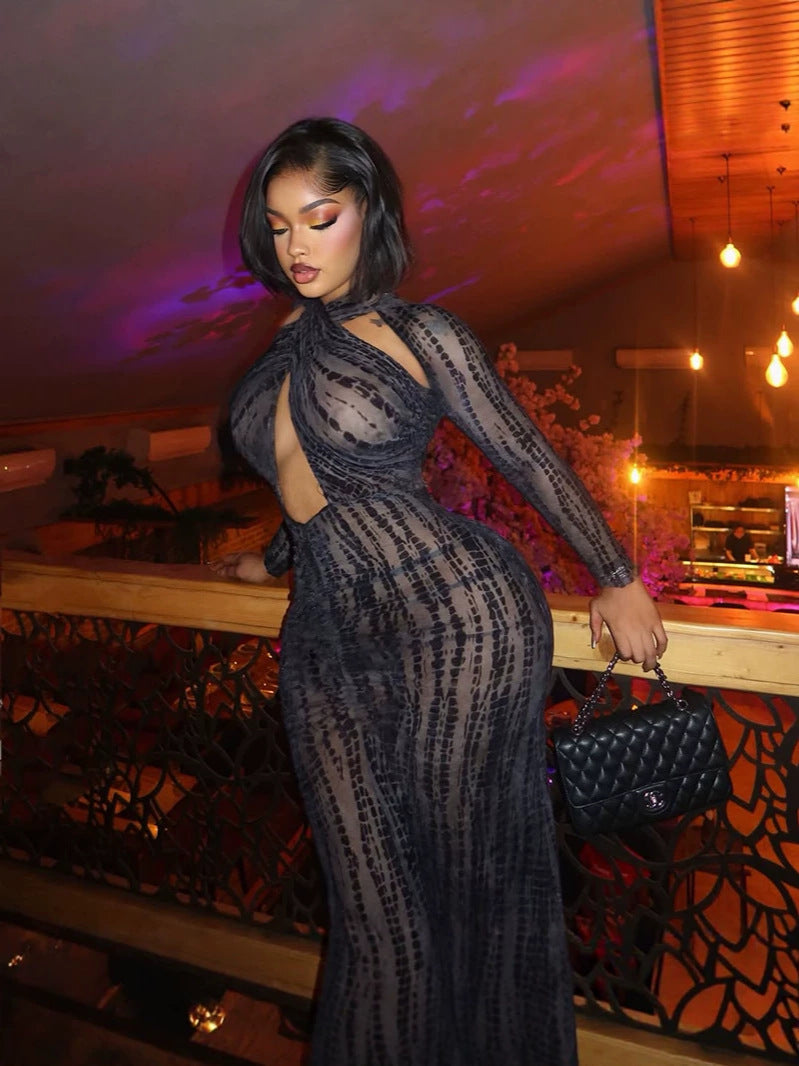 Long-Sleeve Halter Dress