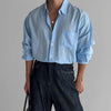 Linen long-sleeved cargo shirt sky blue