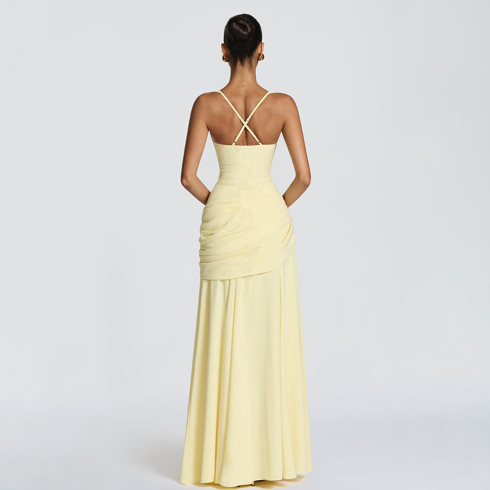Aurora Ruched Backless Maxi Dress