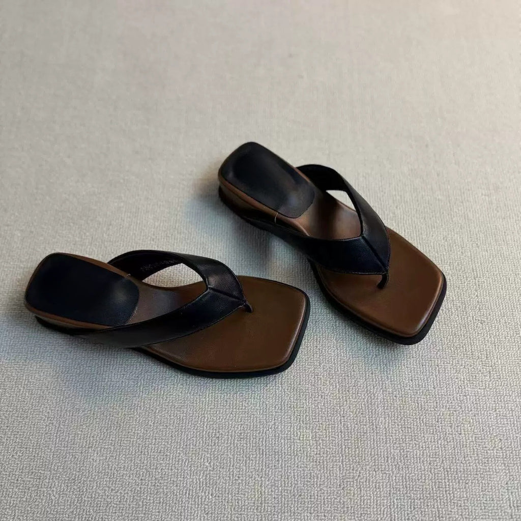 Leather Platform Thong Sandals