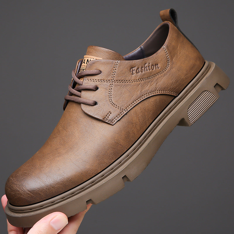 Men's leather shoes autumn British platform trend derby shoes men's casual wedding black low-top workwear Martin boots shoes