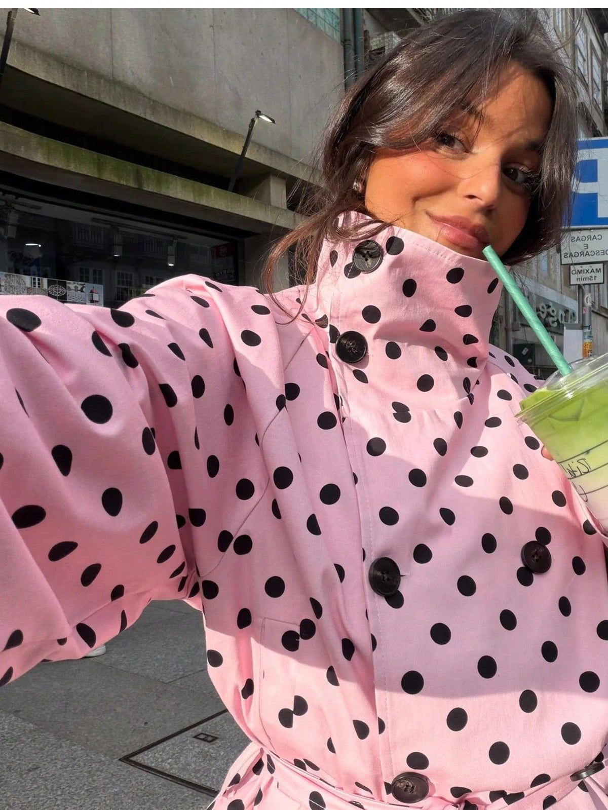 Women's Polka-Dot Belted Trench Jacket