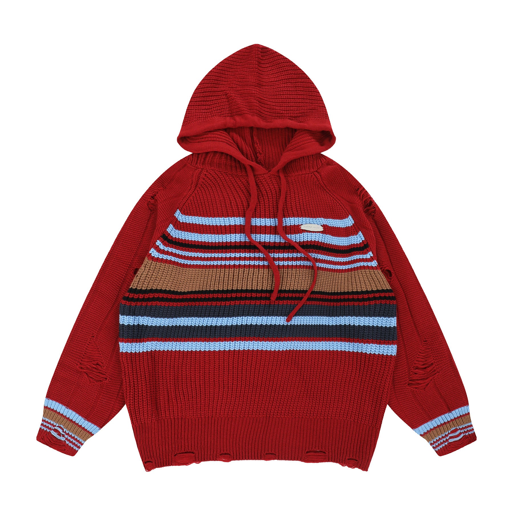 Distressed Striped Knit HoodieDistressed Striped Knit Hoodie