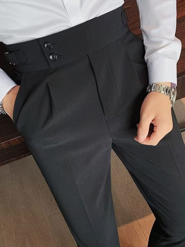 High-Waist Pleated Business Trousers