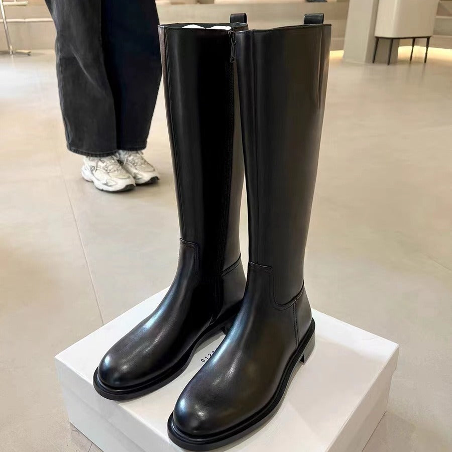 Leather Side-Zip Riding Boots