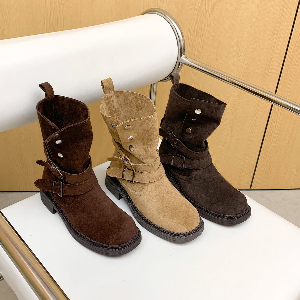 Buckle Chunky Heel Ankle Boots