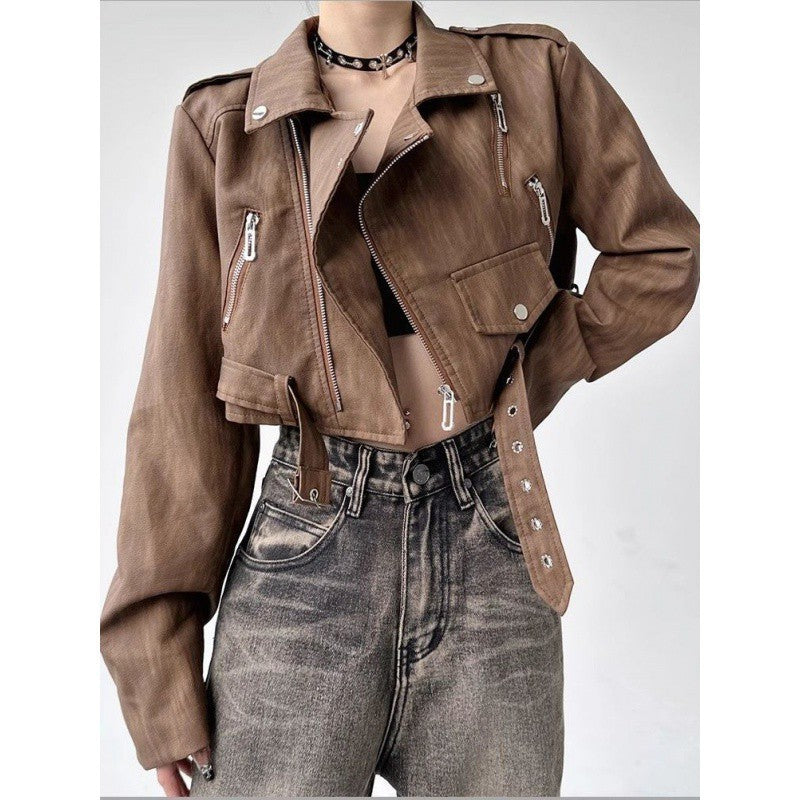 Cropped Faux Leather Jacket
