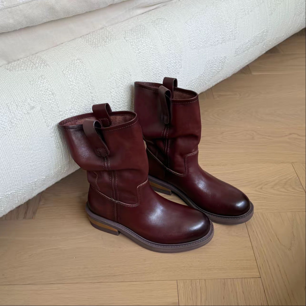 Distressed Pleated Western Boots