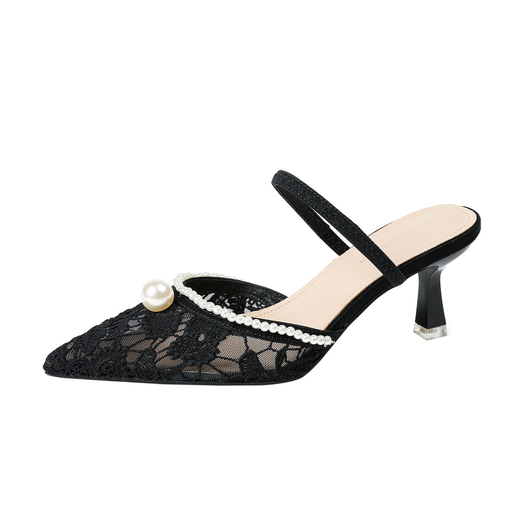 Pearl Mesh Strap Heels