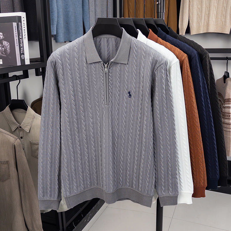 Cable-Knit Quarter-Zip Polo