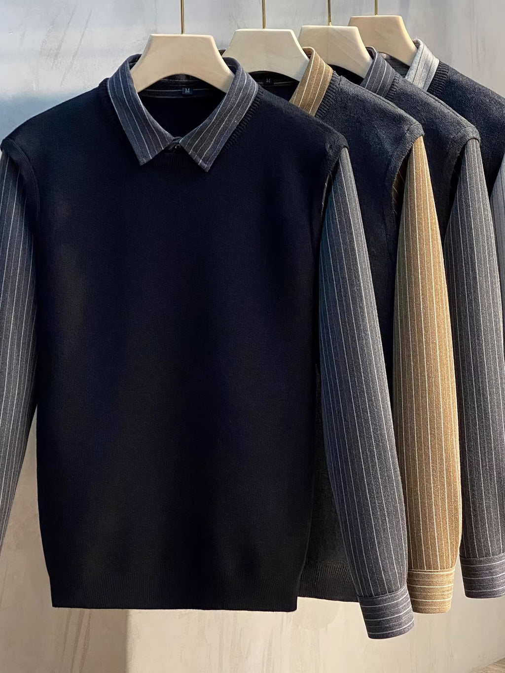 Men’s Mock-Layer Striped Knit Pullover