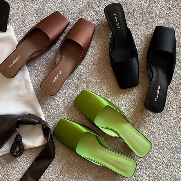 Square-Toe Satin Mules