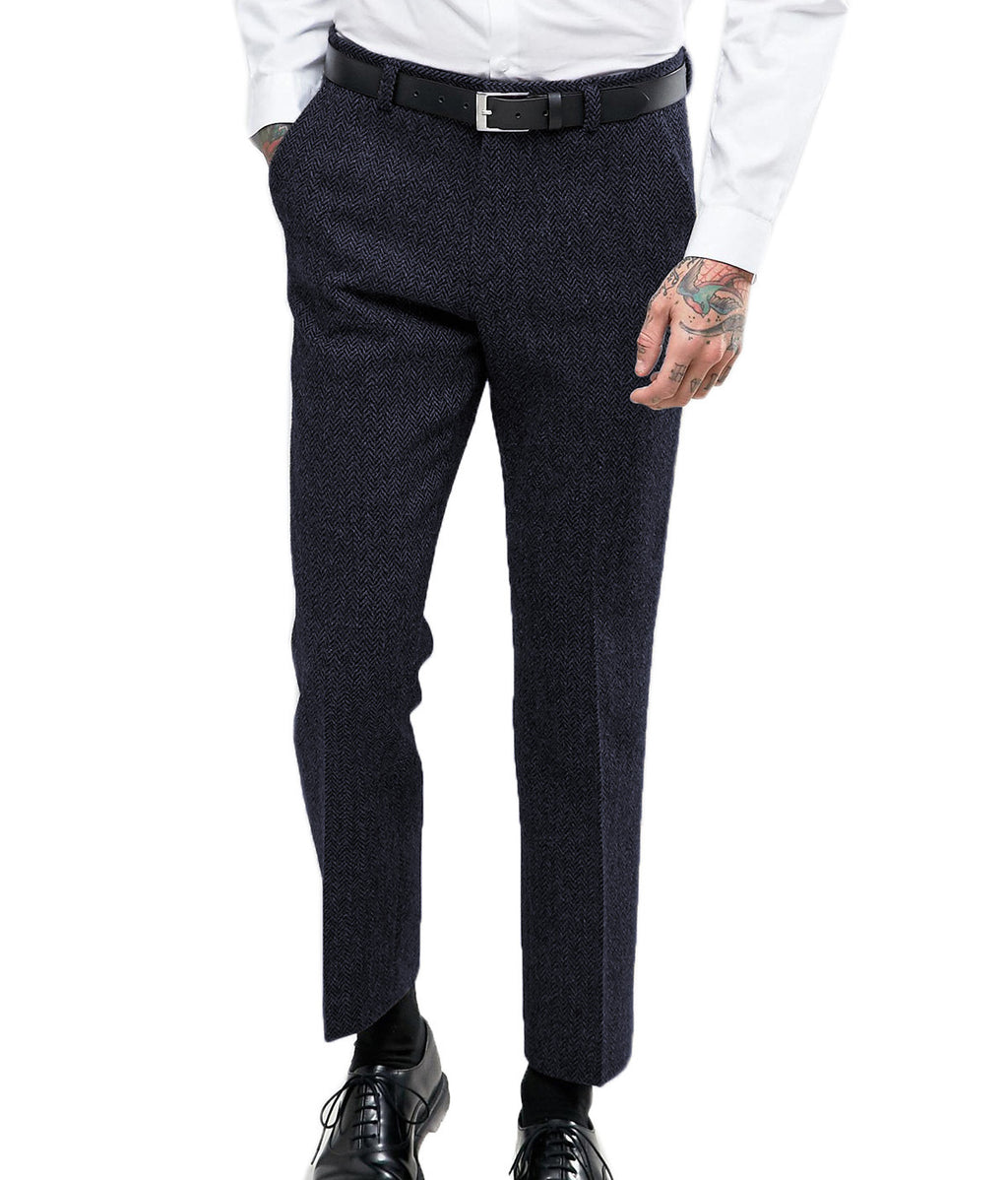 Men’s Herringbone Straight-Leg Suit Pants