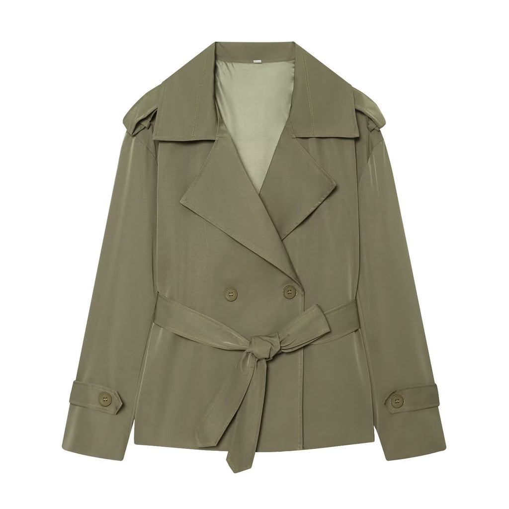 Elegant Tie Waist Short Trench Jacket