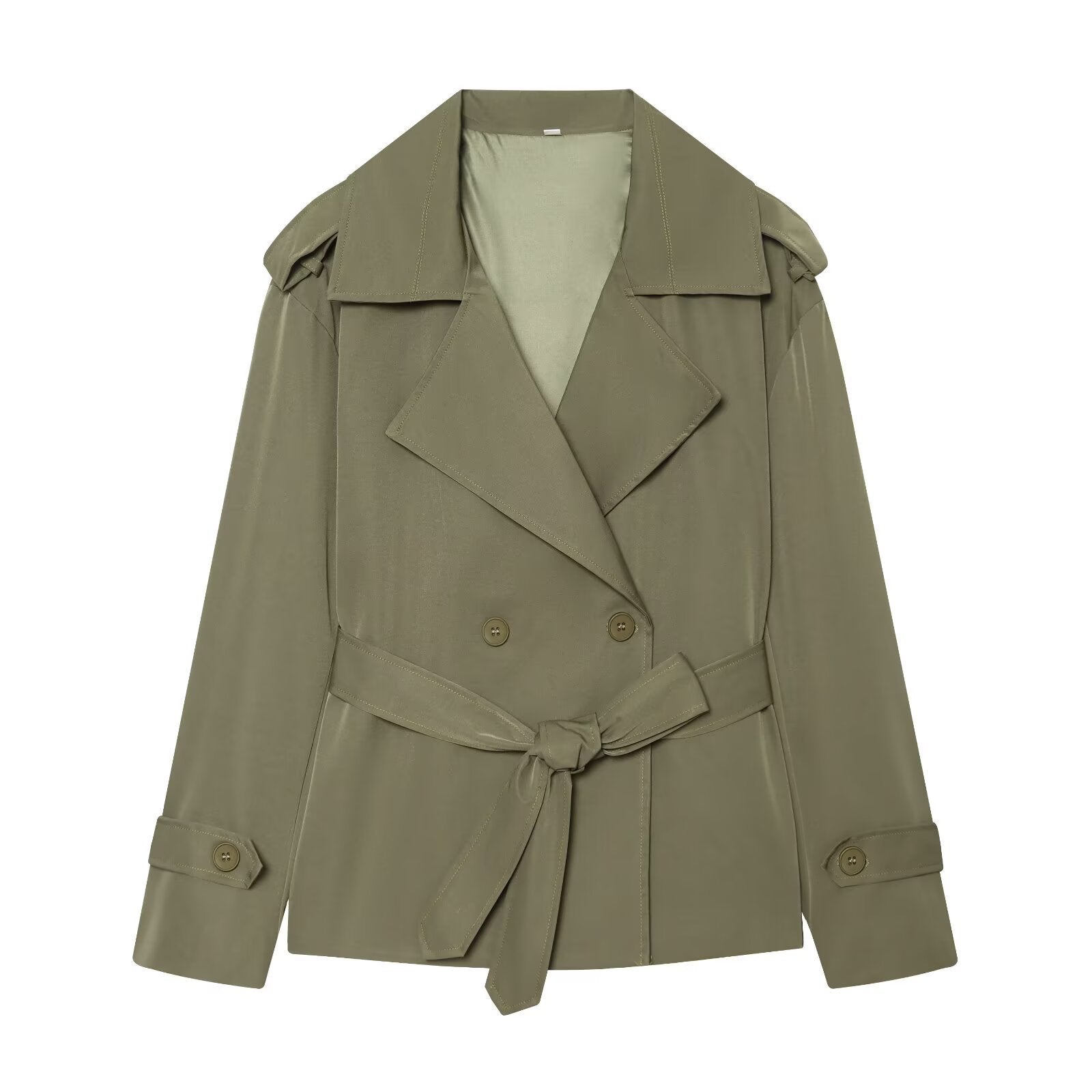 Elegant Tie Waist Short Trench Jacket