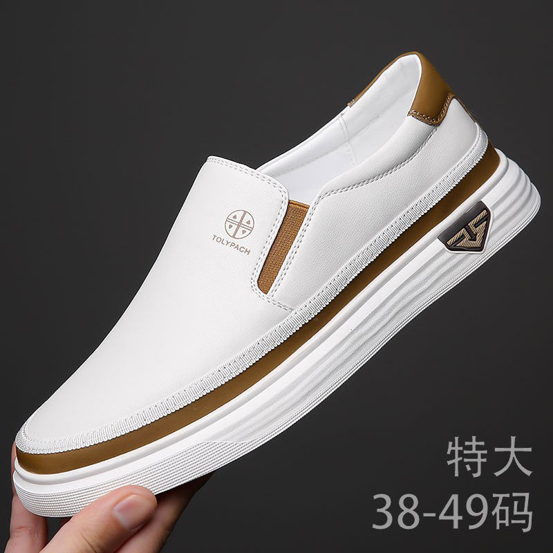 Spring and Autumn New Daily Casual Leather Shoes, Men's Soft Leather Soft Soles, Lazy People Put On Their Feet, Kick White Shoes, Cross-border Plus Size Shoes