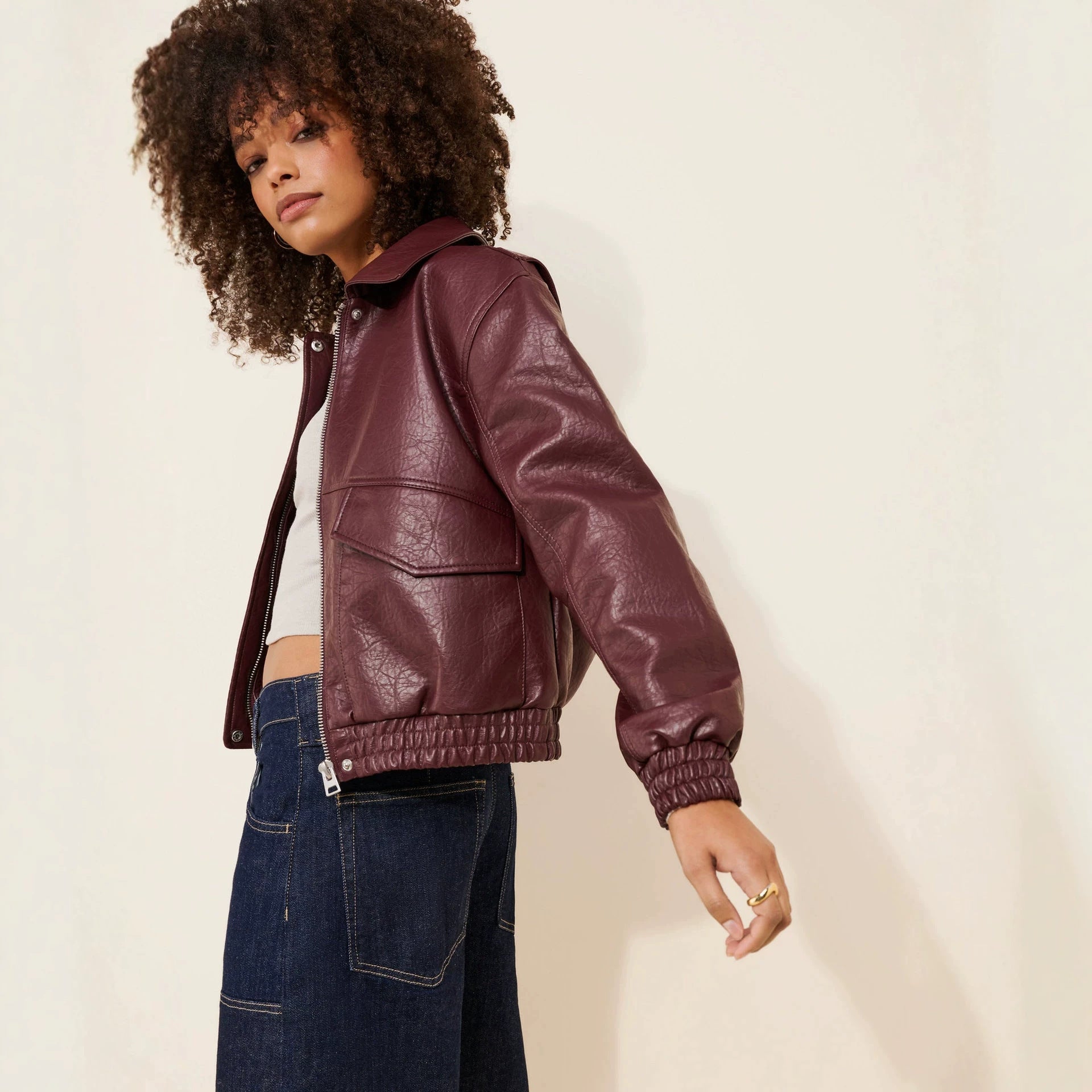 Retro PU Leather Bomber Jacket