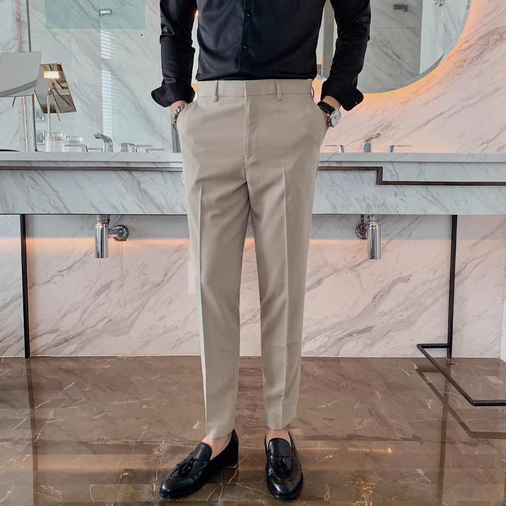 Premium Drape Slim-Fit Cropped Dress Pants