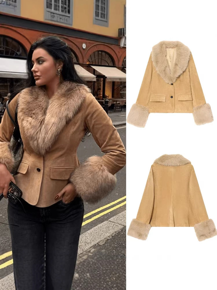 Women's Faux Suede Fur-Trim Blazer