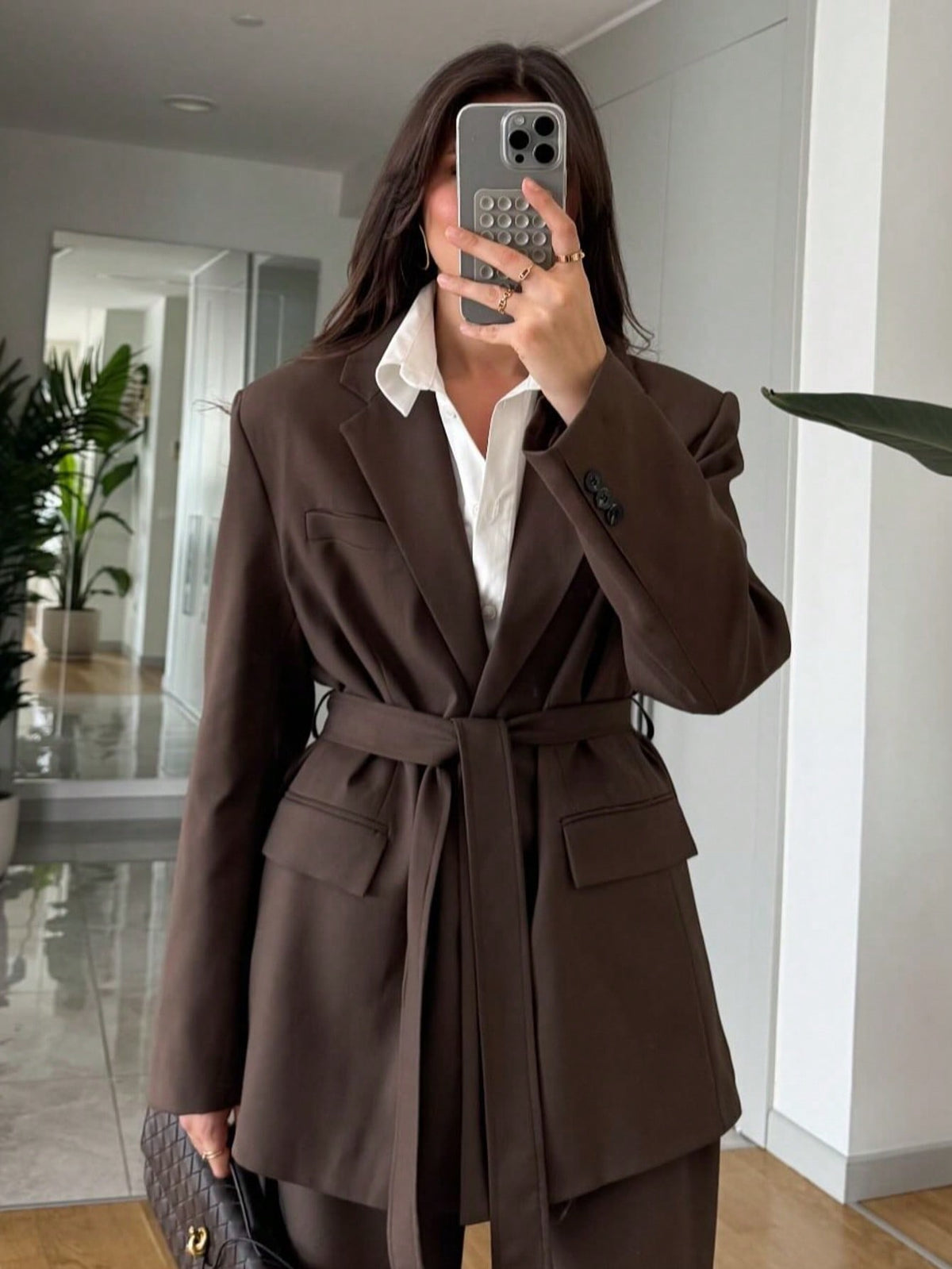 Women's Brown Belted Tailored Blazer