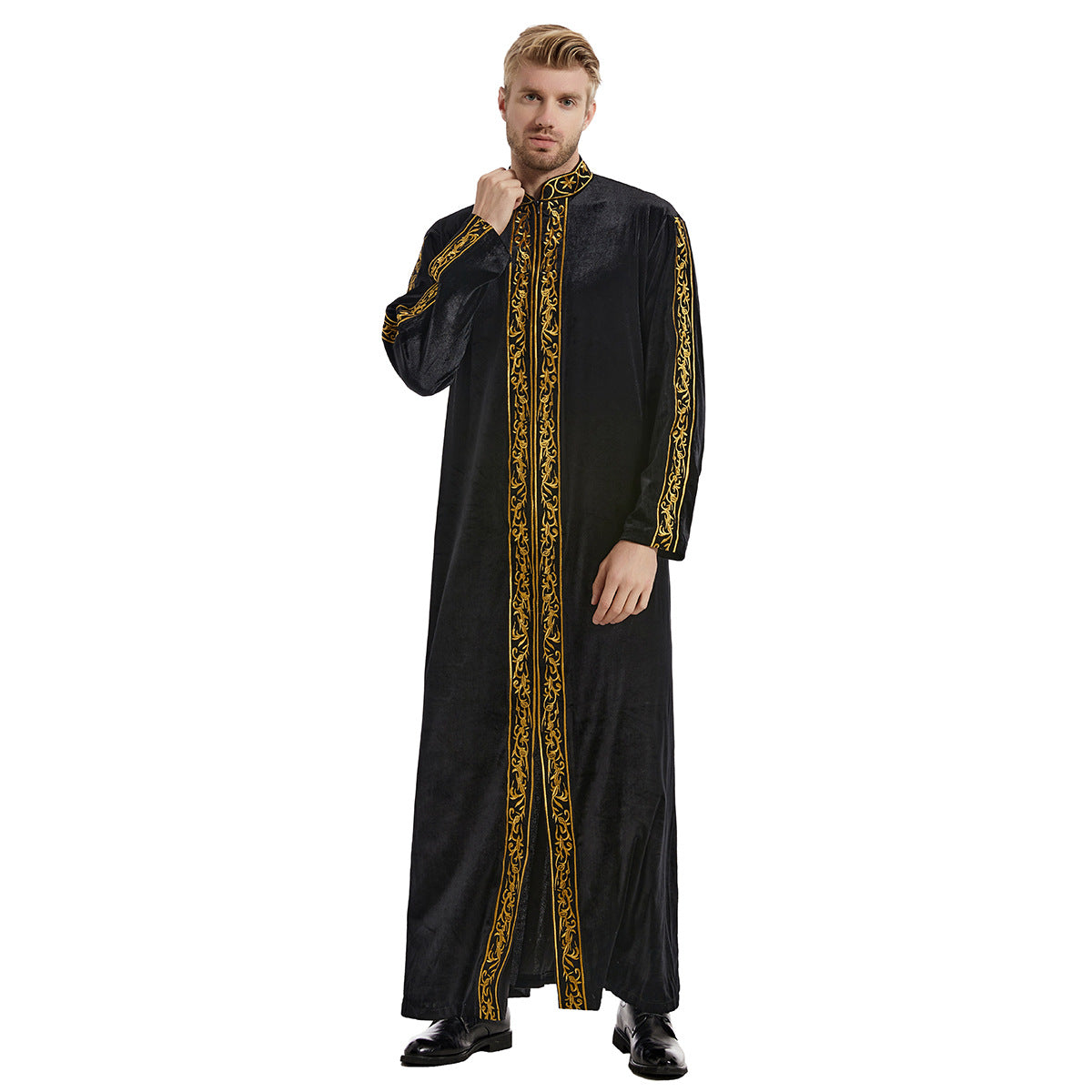 Gold-Embroidered Velvet Kaftan