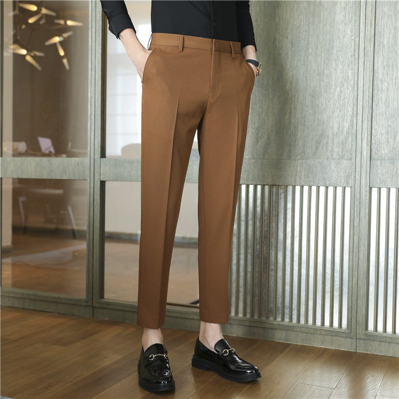 Premium Drape Slim-Fit Cropped Dress Pants