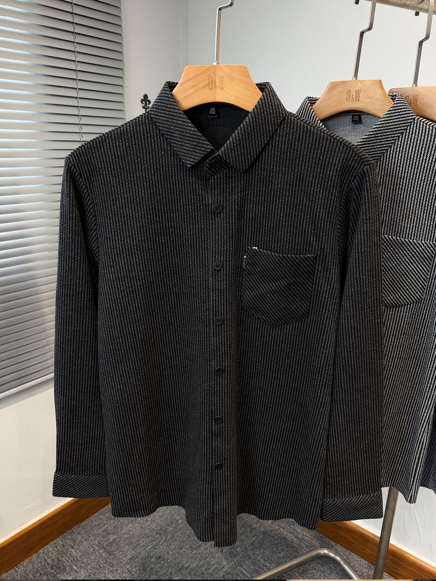 Premium Textured Vertical Stripe Button Down