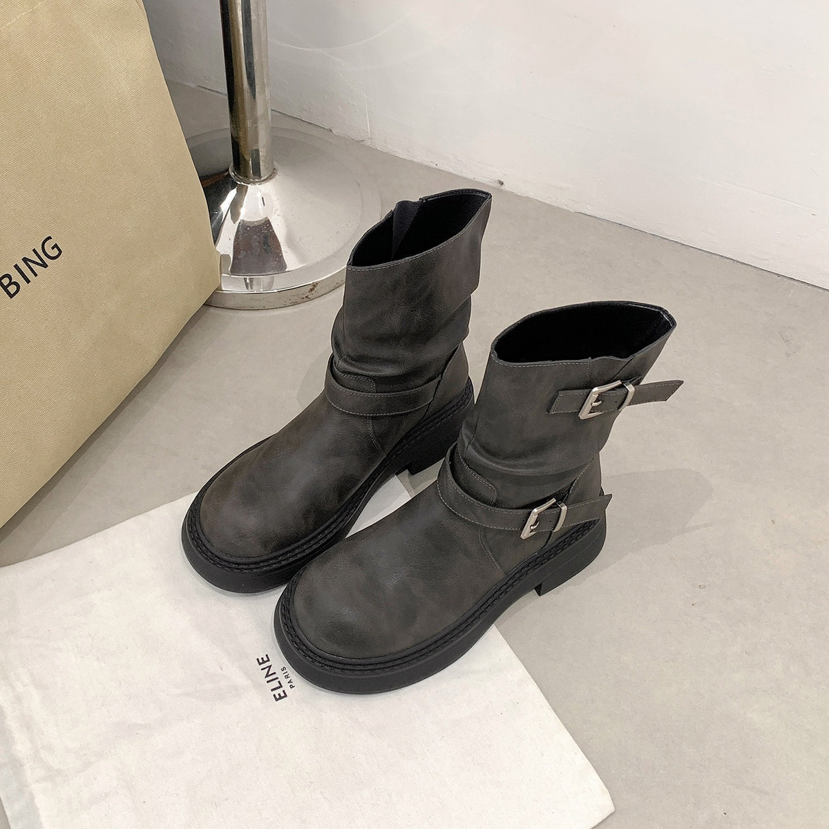 Buckle Block-Heel Boots