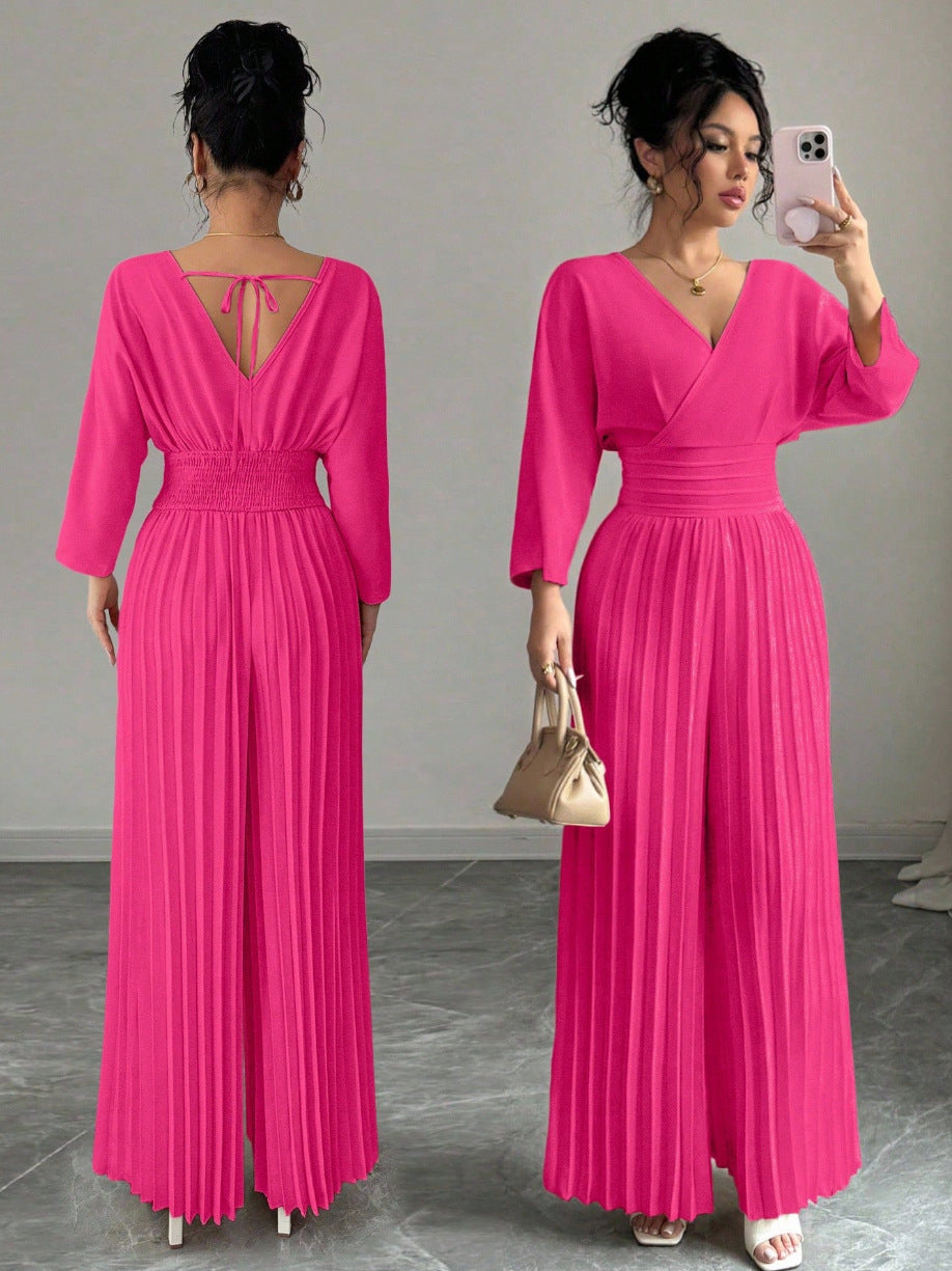 Elegant Pleated Wide Leg Jumpsuit