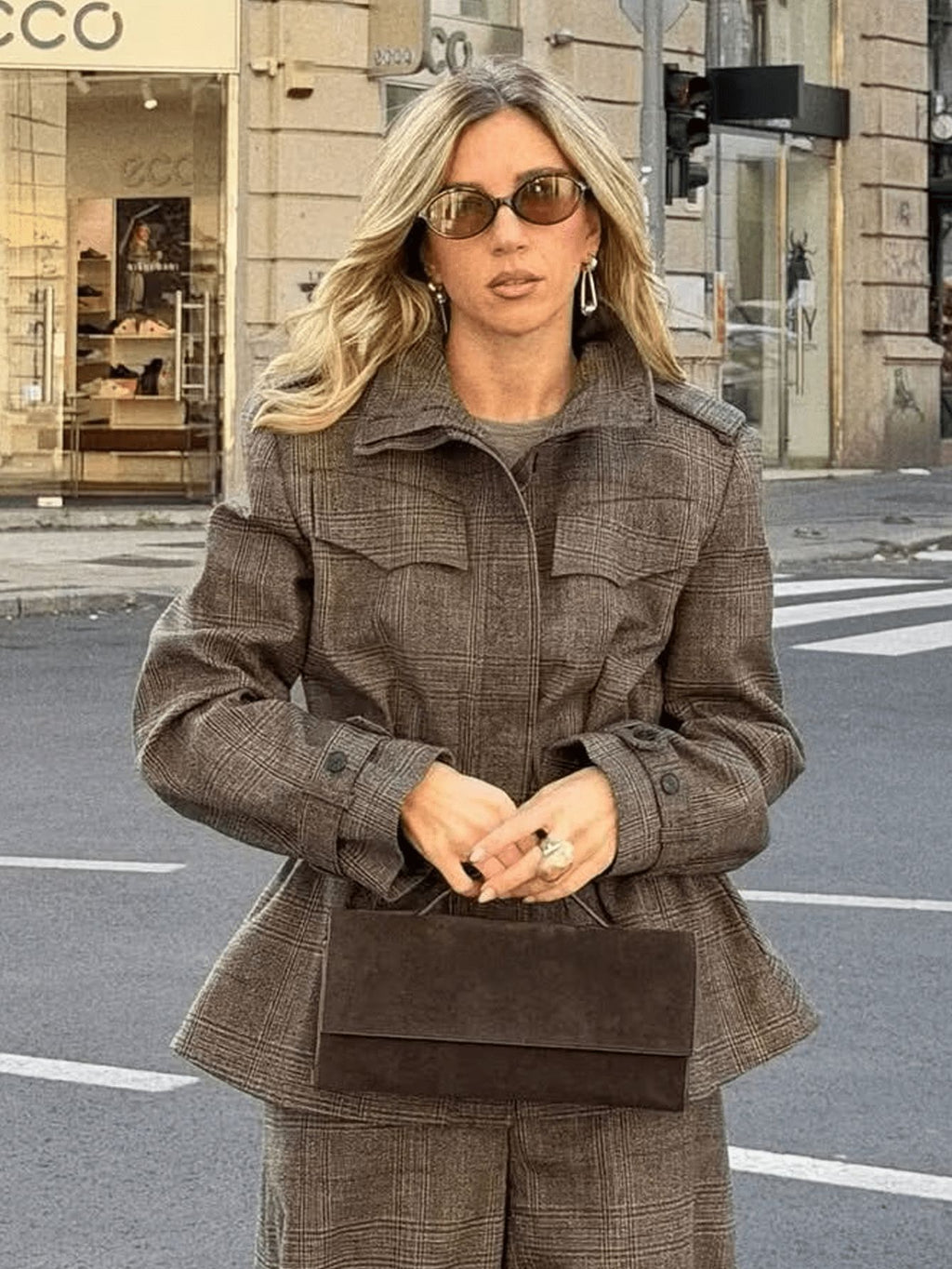 Women's Plaid Ruffle-Hem Blazer