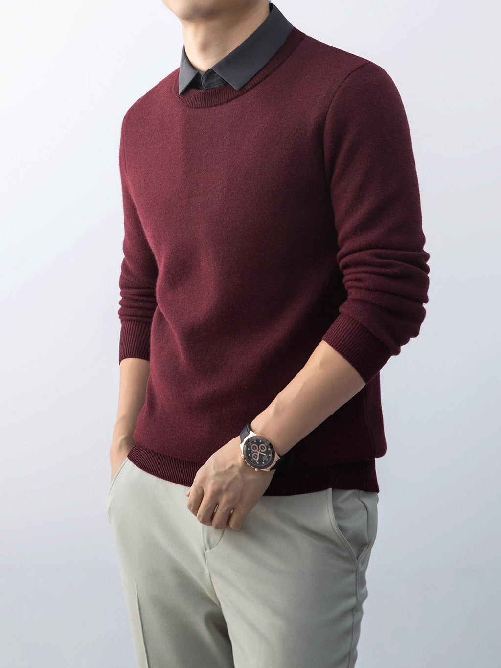 Integrated Mock-Layer Knit Pullover