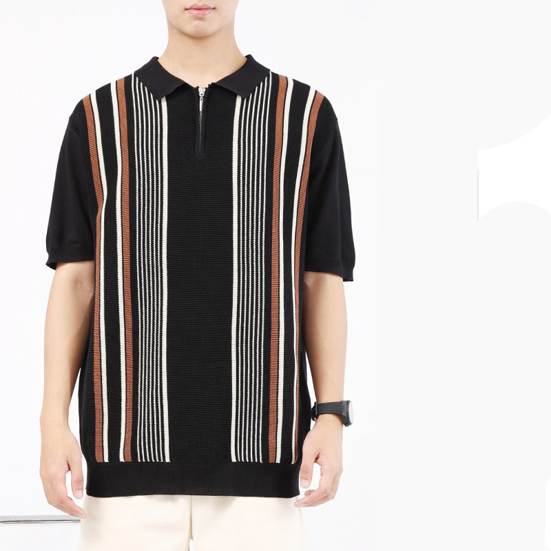 Men’s Vertical Stripe Quarter-Zip Knit Polo