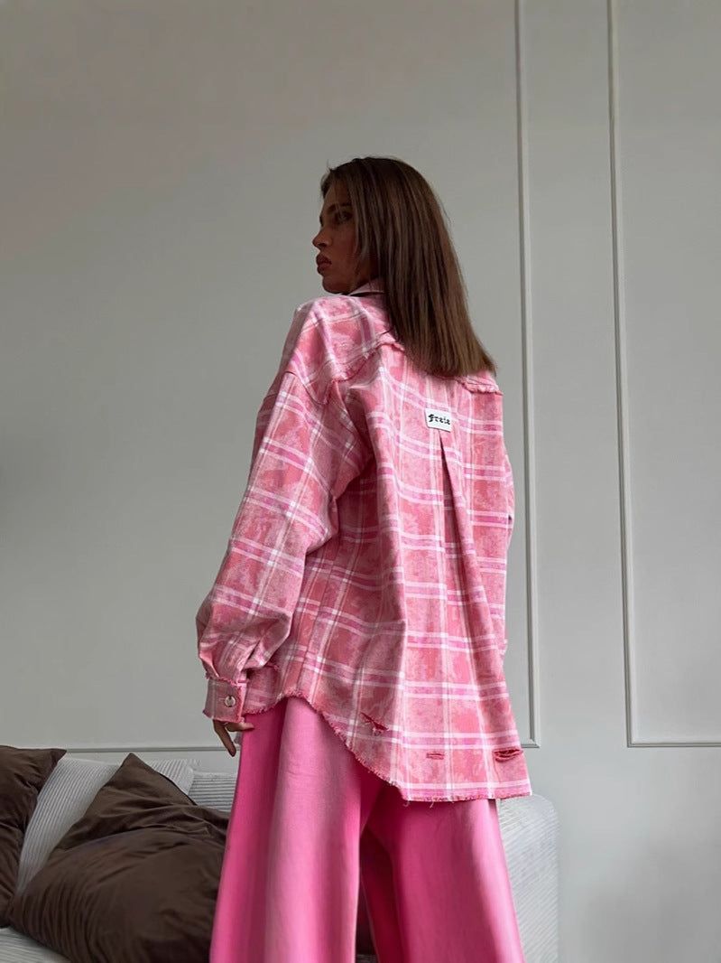 Relaxed Plaid Button Up Shirt Jacket